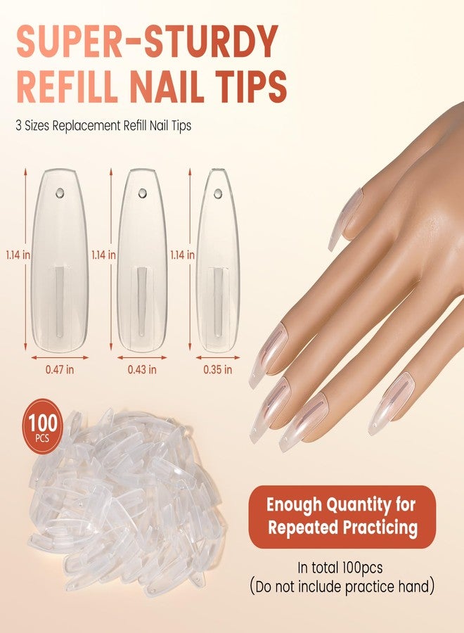 Wilfniee 100PCS Replacement Nail Tips for Practice Hand - Clear Refill Acrylic Fake Nail Tips for Silicone Nail Hand Practice - Image 2